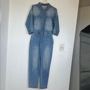 Lana Roux Denim utility Jumpsuit with Pockets 3/4 sleeve Y2K  Retro  Sz Small